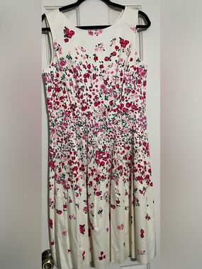 RSVP Talbots Rose Garden Fit and Flare Pink Floral on Cream